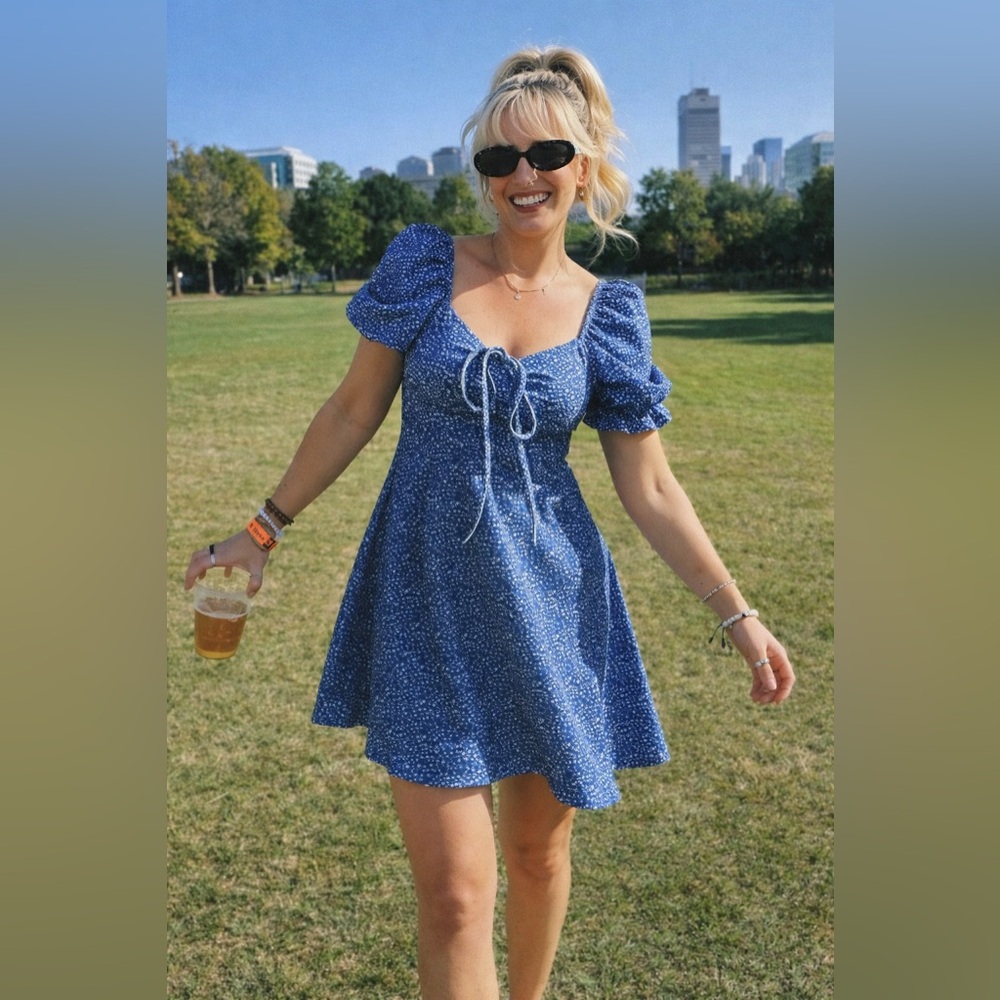 Blue Puff Sleeve Dress